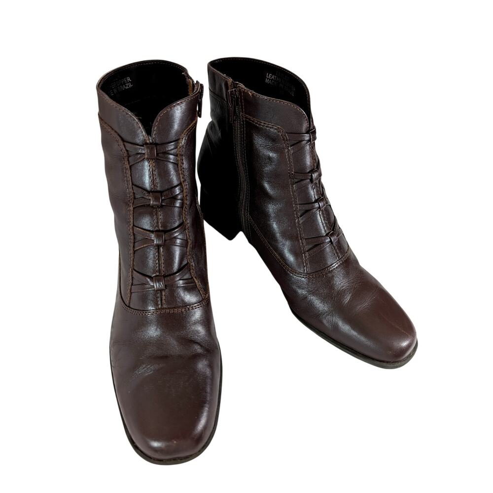 CROFT & BARROW! ESPRESSO BROWN GENUINE LEATHER QUAD CRISS CROSS STRAP BOOTS! 9M - Picture 4 of 10